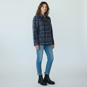 Aeropostale Vintage Double Breasted Blue Plaid Peacoat Jacket Outerwear Large